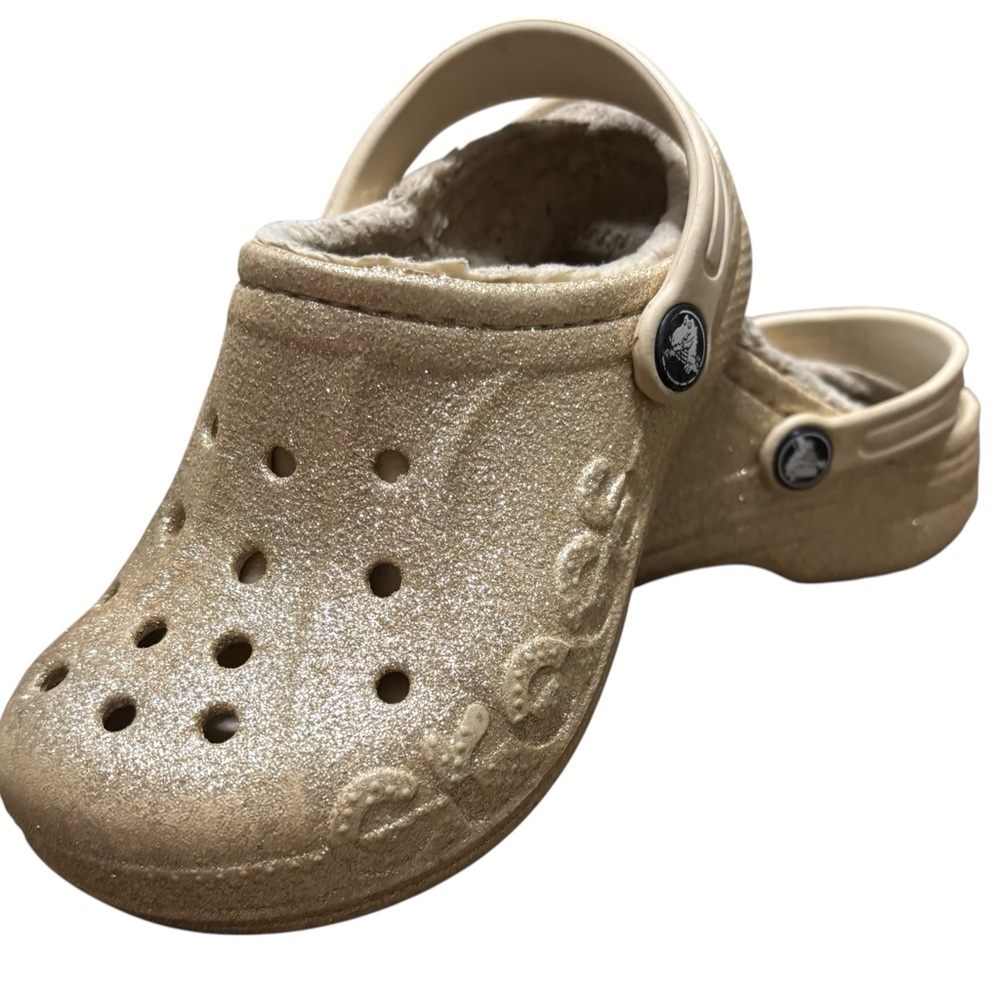 Crocs Classic Lined Clog in Glitter Multi/Gold Glitter size 12 Little Girls